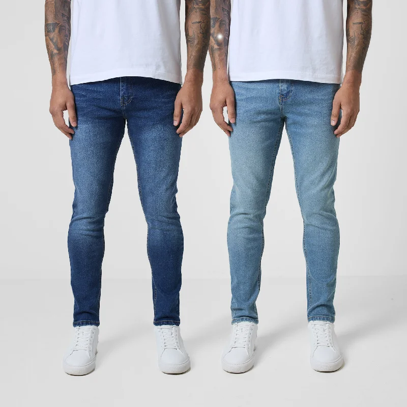 Jeans for Men with Skinny Legs2-Pack Slim Fit Denim Jeans | Mid Blue Wash Light Blue Wash