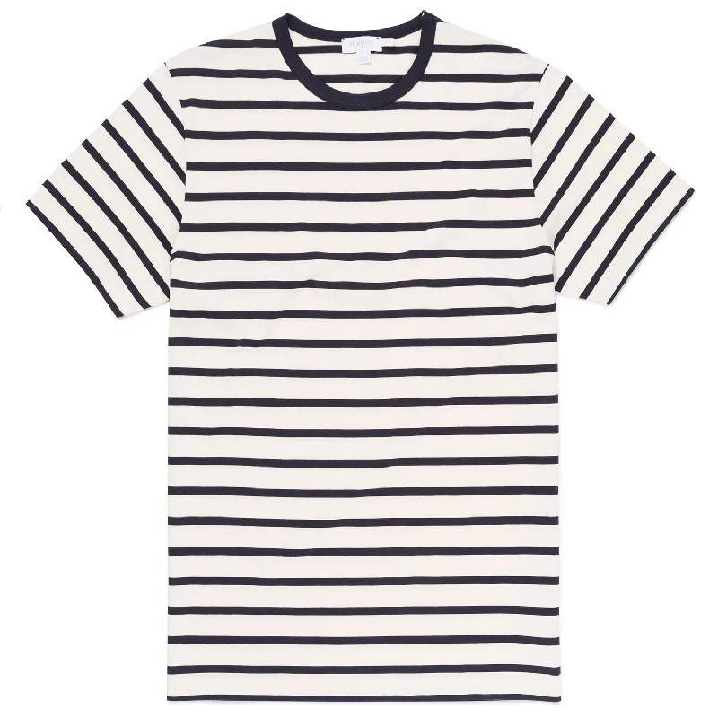 Ecru/Navy Breton Stripe Classic Crew Neck T-shirt