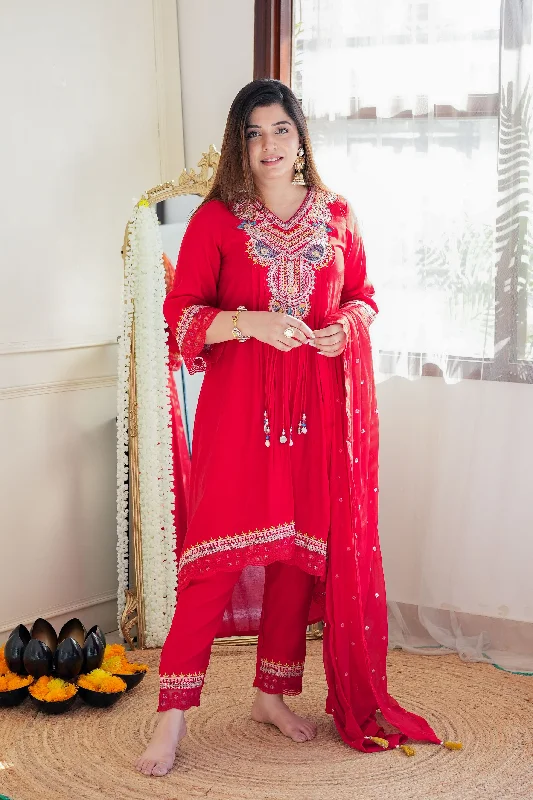 Kuraam Red Upside Down Anarkali Suit