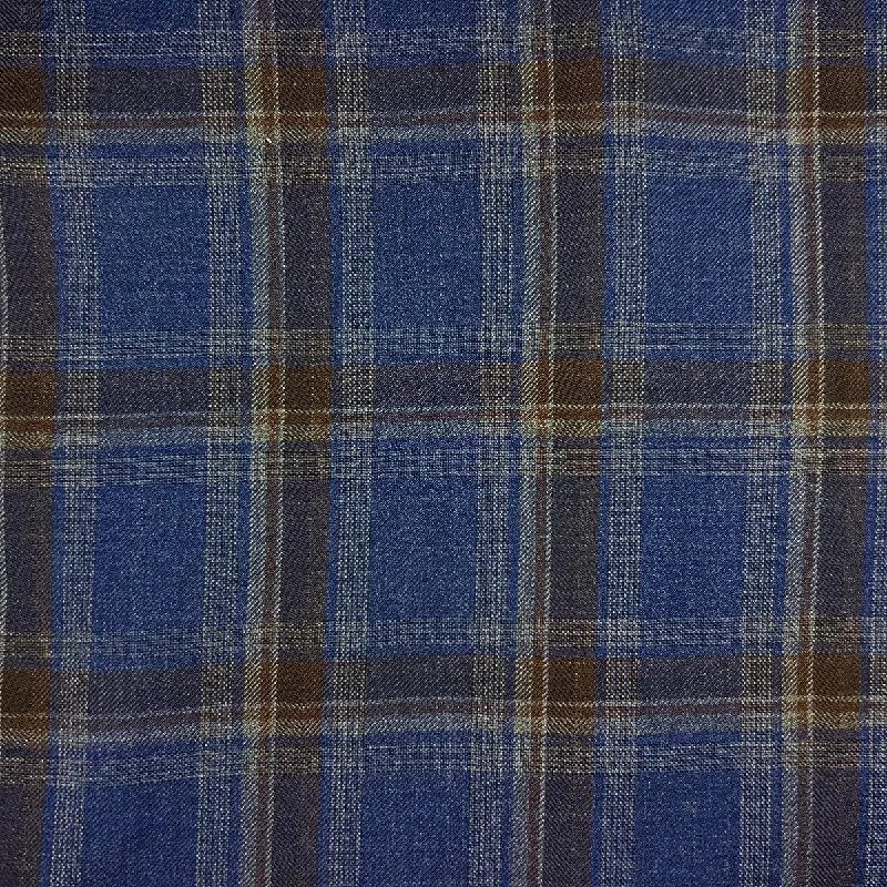 Royal Blue with Brown Plaid Men's Suit