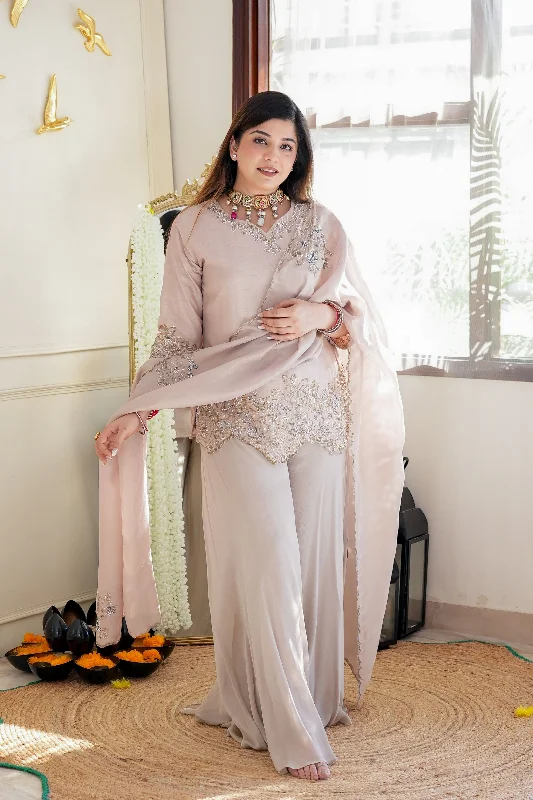 Sufi Champagne Gold Embroidered Garara Set