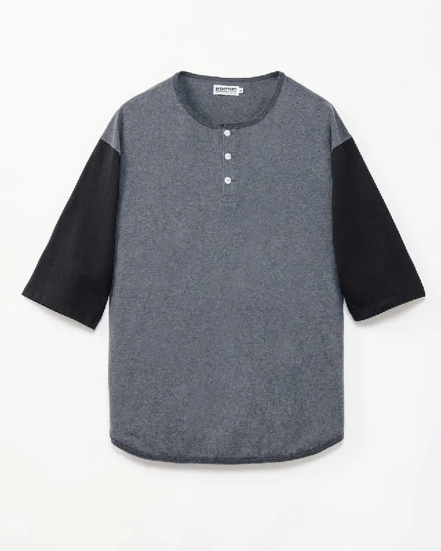 Authentic Raw Denim Men's JeansMomotaro Jeans Henley Baseball Shirt - Dark Grey / Black