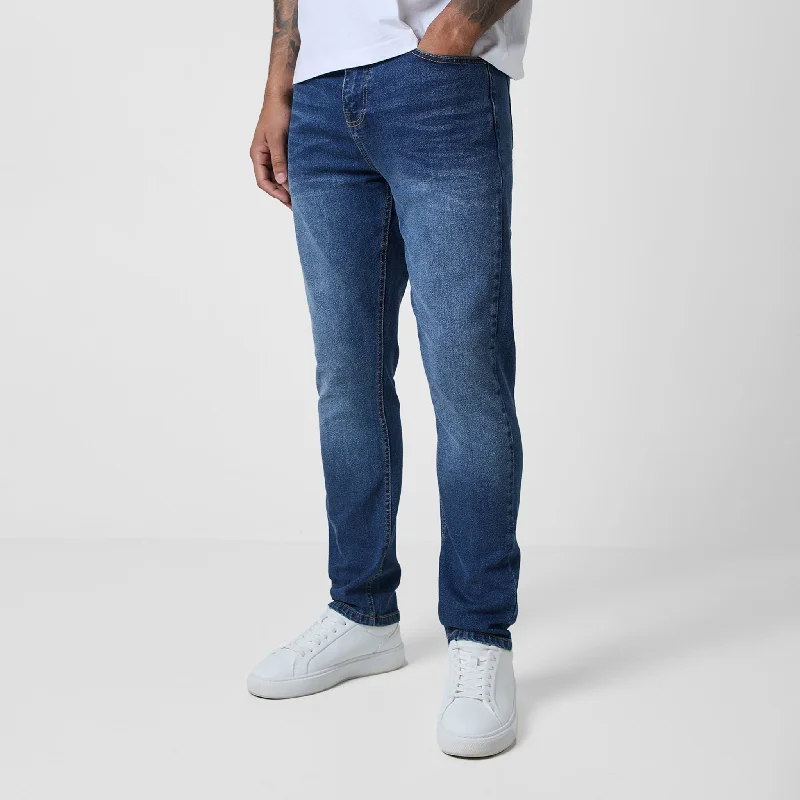 Men's Jeans with a Destroyed LookRegular Fit Denim Jean | Mid Blue Wash