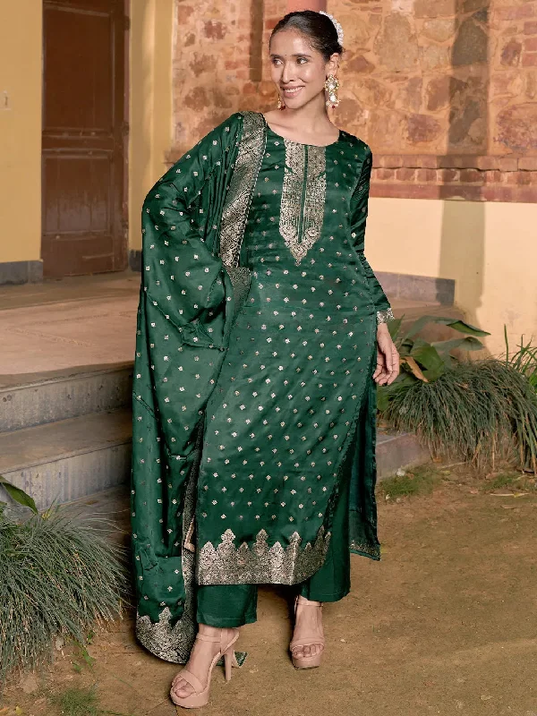 Libas Art Green Woven Design Silk Straight Suit With Dupatta