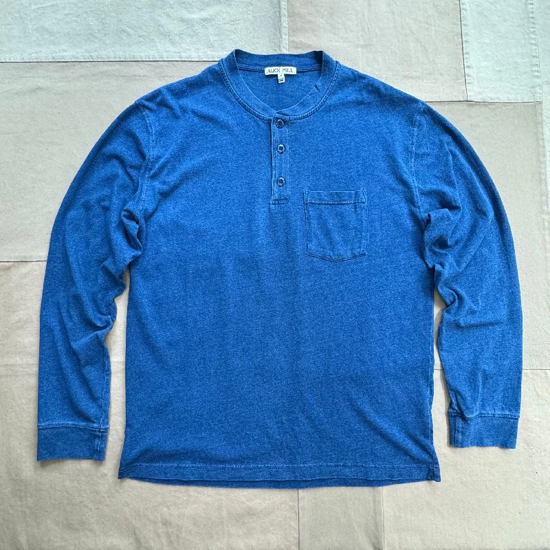 Men's Shirts with Velcro ClosuresAllan Henley in Indigo Slub Cotton