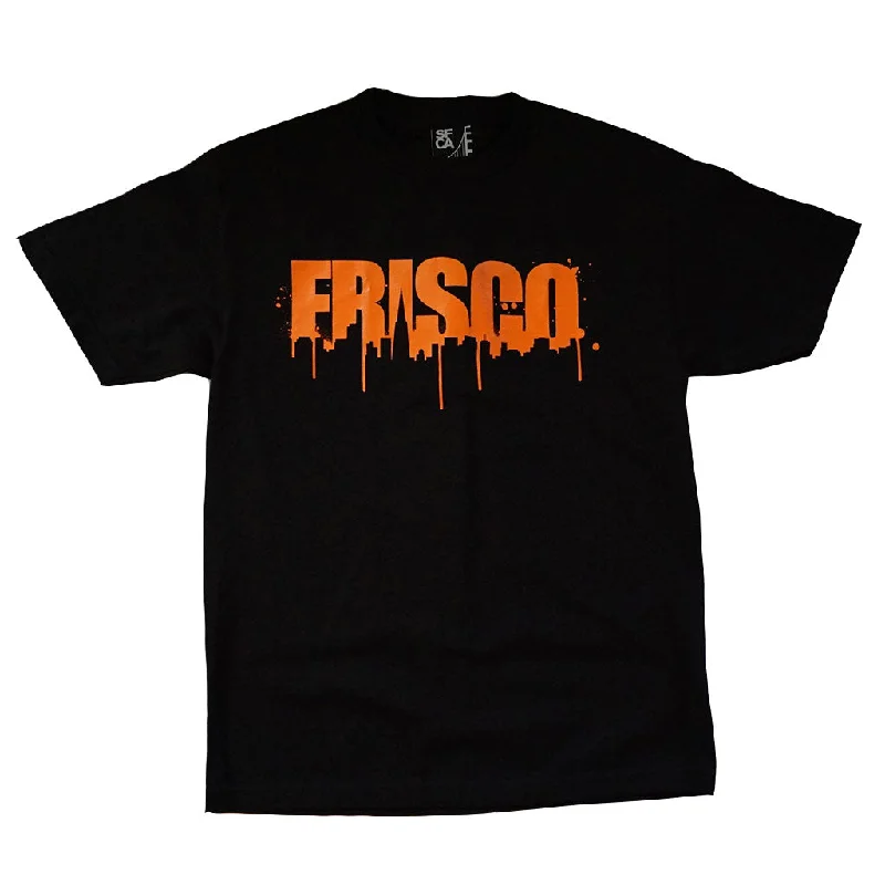 Men's Shirts with Lace-Up HemlinesMens SFCA Frisco Drips T-Shirt, Black with Orange