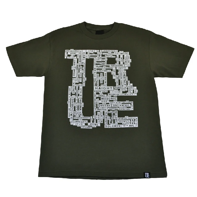 Men's Shirts with Full PlacketsMens True Street Signs T-Shirt Olive