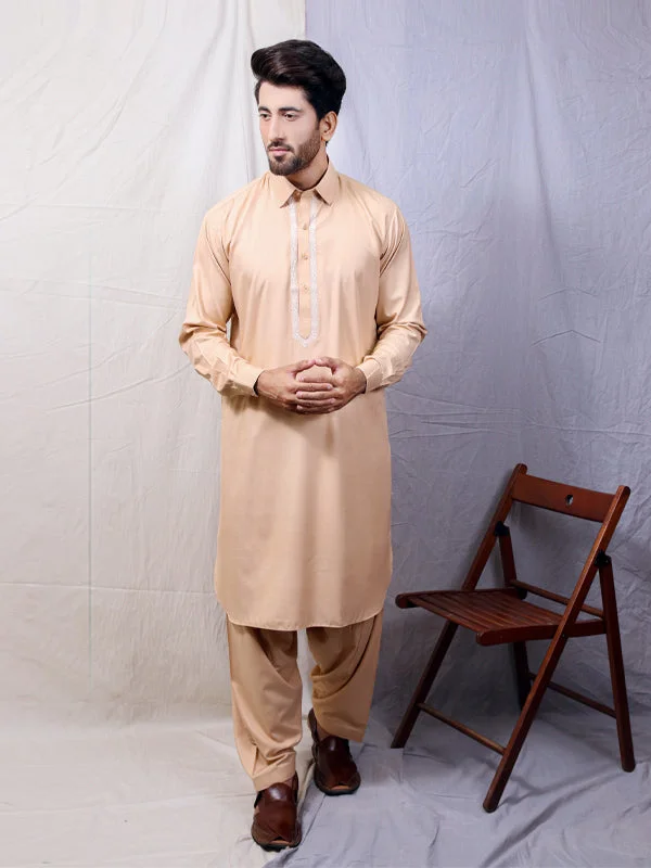 Men's Crew Neck T-Shirts for Everyday Wear221/4 Men's Kameez Shalwar Stitched Suit  Fawn