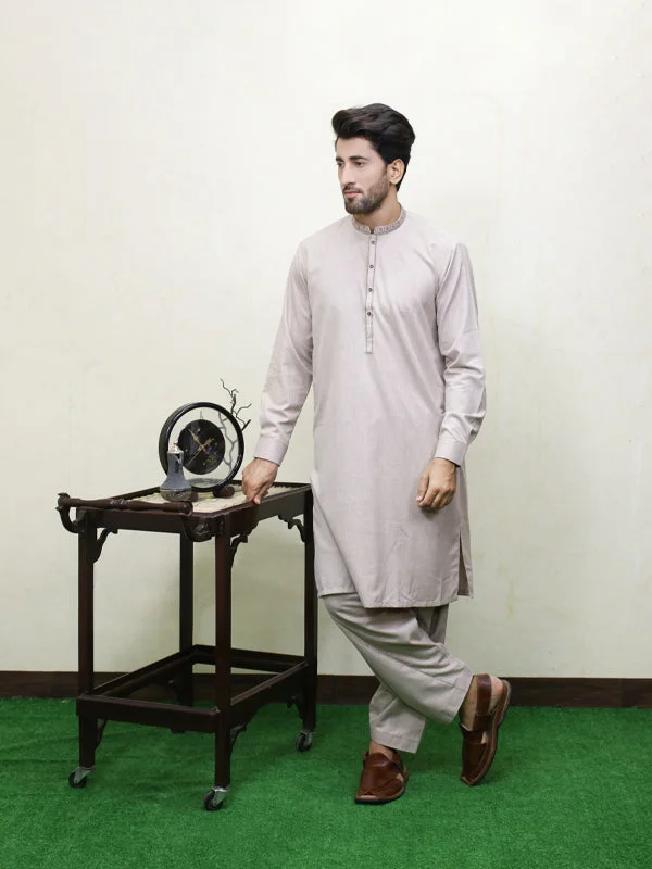 Men's Pocket T-Shirts for Added Functionality250 Men's Embroidered Kameez Shalwar Stitched Suit Brown