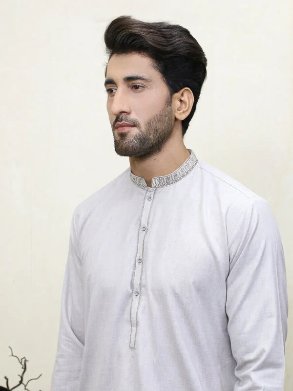 Men's Minimalist Shirts for a Clean Look250 Men's Embroidered Kameez Shalwar Stitched Suit Slate Grey