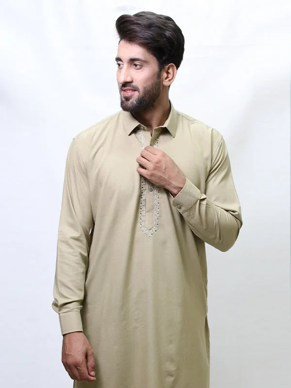 Men's Luxury Shirts for High-End Fashion280 Men's Fall Kameez Shalwar Stitched Suit Beige