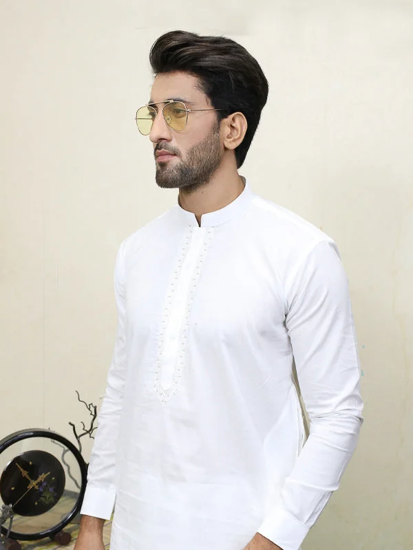 Men's Bamboo Fiber Shirts for Softness and Breathability288E Men's Cotton Kameez Shalwar Stitched Suit OFF White 2