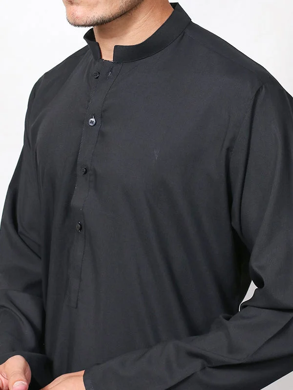 Comfortable Men's Flannel Shirts442P Shalwar Kameez Stitched Suit Sherwani Collar Black