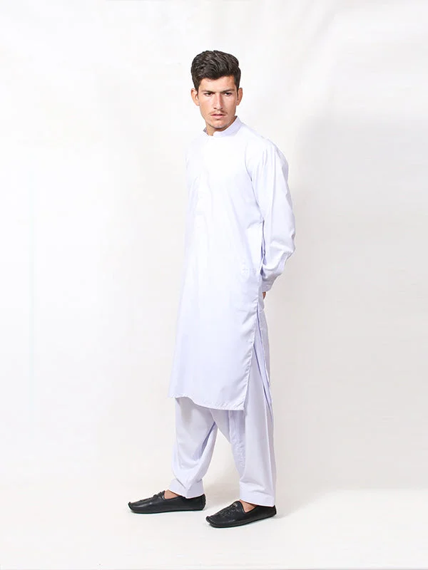 Men's Floral Print Shirts for Spring and SummerMSK74 Men's Kameez Shalwar Stitched Sherwani Collar Suit Neel White