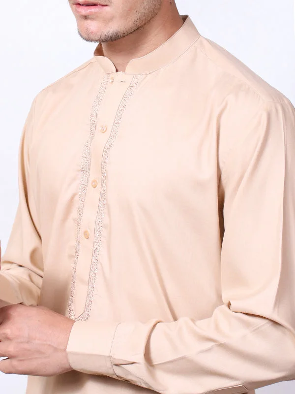 Men's Slim-Fit Shirts for a Flattering Shape461/1E Men's Kameez Shalwar Stitched Suit Sherwani Collar Fawn