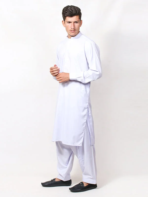 Men's Tailored Shirts for a Sharp Appearance461/1E Men's Kameez Shalwar Stitched Suit Sherwani Collar Neel White