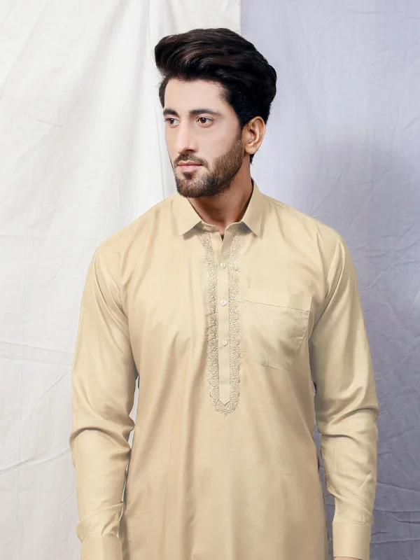 Men's Wingtip-Collar Shirts for a Classic Touch461/2E Men's Kameez Shalwar Stitched Suit Shirt Collar Light Fawn