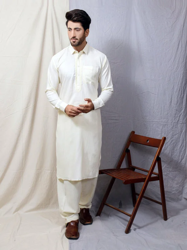 Men's Oxford Shirts for a Preppy Style461/2E Men's Kameez Shalwar Stitched Suit Shirt Collar Cream