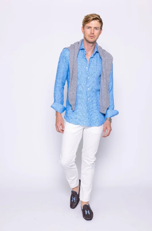 Men's Denim Shirts for a Rugged LookAqua Houndstooth Linen Shirt