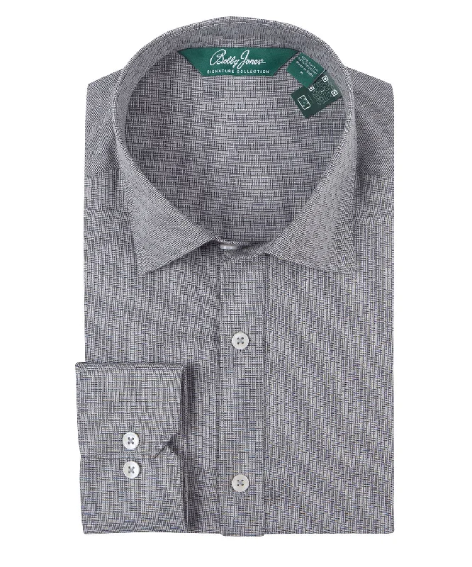 Men's Button-Down Collar Shirts for Staying PolishedSignature Lexington Basketweave Print Wrinkle Resistant Long Sleeve Sport Shirt