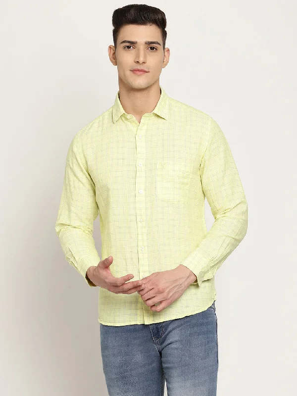 Men's Checkered Shirts for a Retro FeelMen's Lemon Yellow Casual Small Checks Full Sleeve Shirt