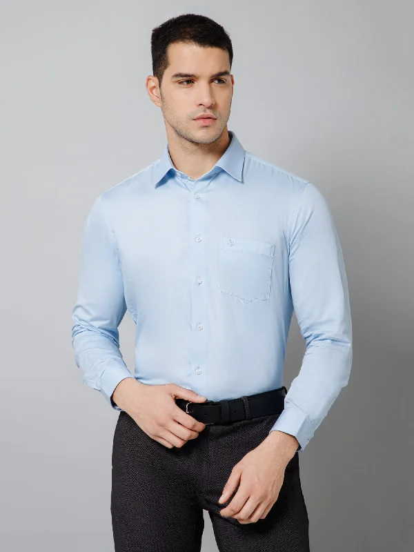 Men's Luxury Shirts for High-End FashionMen's Light Blue Party Plain Full Sleeve Shirt