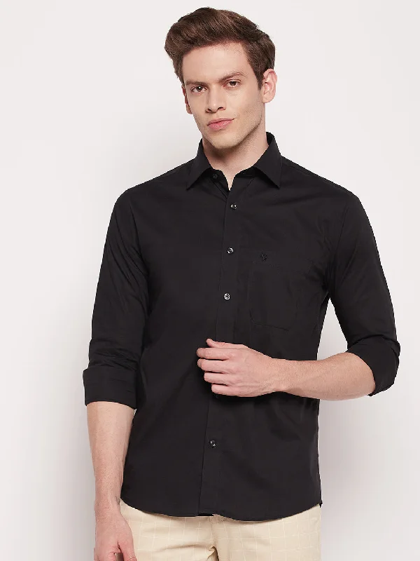 Layered Men's Henley ShirtsMen's Black Formal Plain Stretch Full Sleeve Shirt