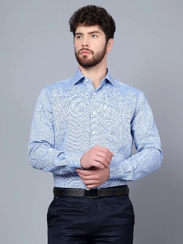 Men's Camouflage Shirts for an Outdoor AppealMen's Blue Formal Self textured Full Sleeve Shirt