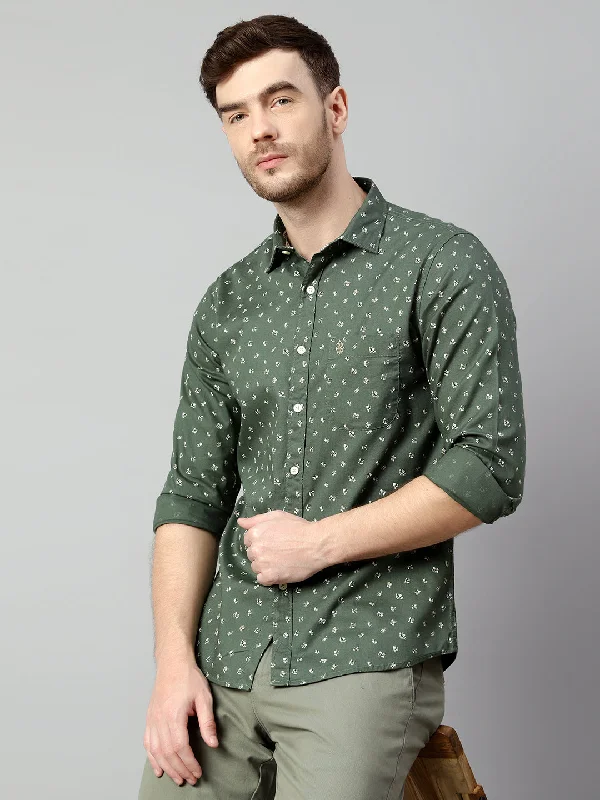 Men's Patterned Casual Shirts for Relaxed StylingMen's Olive Green Casual Floral Print Full Sleeve Shirt