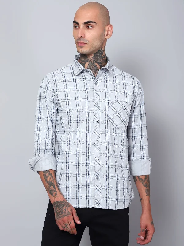 Men's Affordable Shirts for Budget-Friendly StyleMen's Light Grey Casual Medium Checks Full Sleeve Shirt