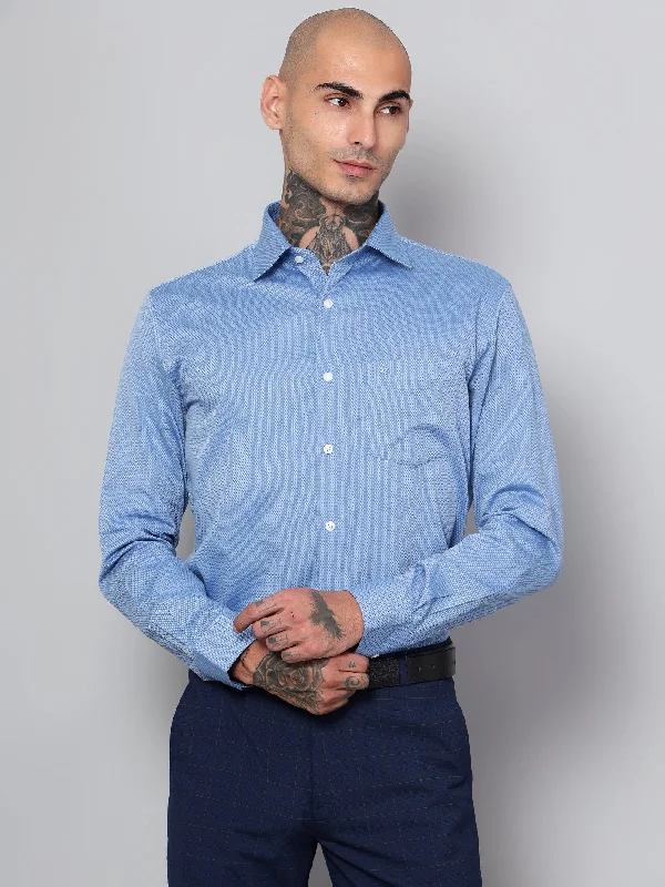 Men's Designer Shirts for a Statement PieceMen's Blue Formal Self Textured Full Sleeve Shirt