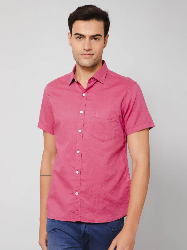 Men's Casual Friday Shirts for Relaxed Office DaysMen's Dark Pink Casual Plain Half Sleeve Shirt