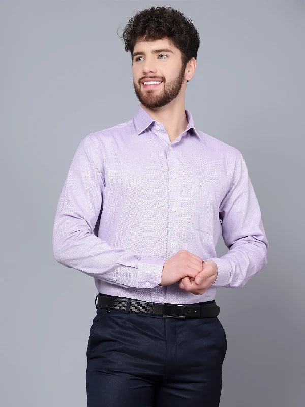 Men's Striped Shirts for a Maritime TwistMen's Light Purple Formal Self textured Full Sleeve Shirt