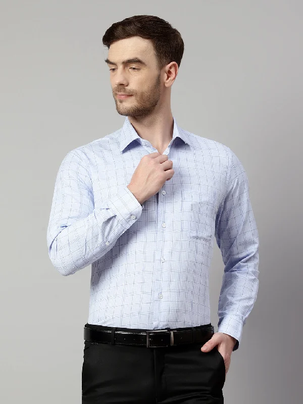 Men's Denim Shirts for a Rugged LookMen's Sky Blue Formal Medium Checks Full Sleeve Shirt