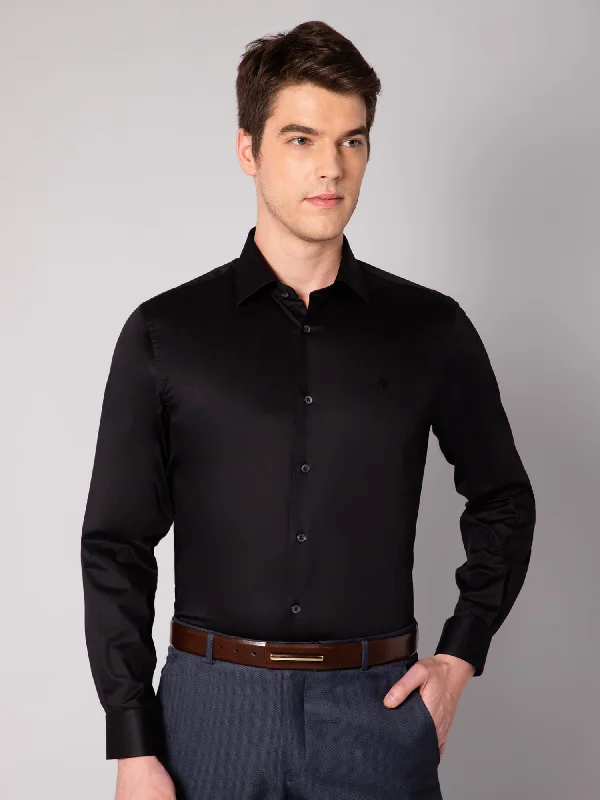 Lightweight Men's Poplin ShirtsMen's Black Party Plain Satin Full Sleeve Shirt