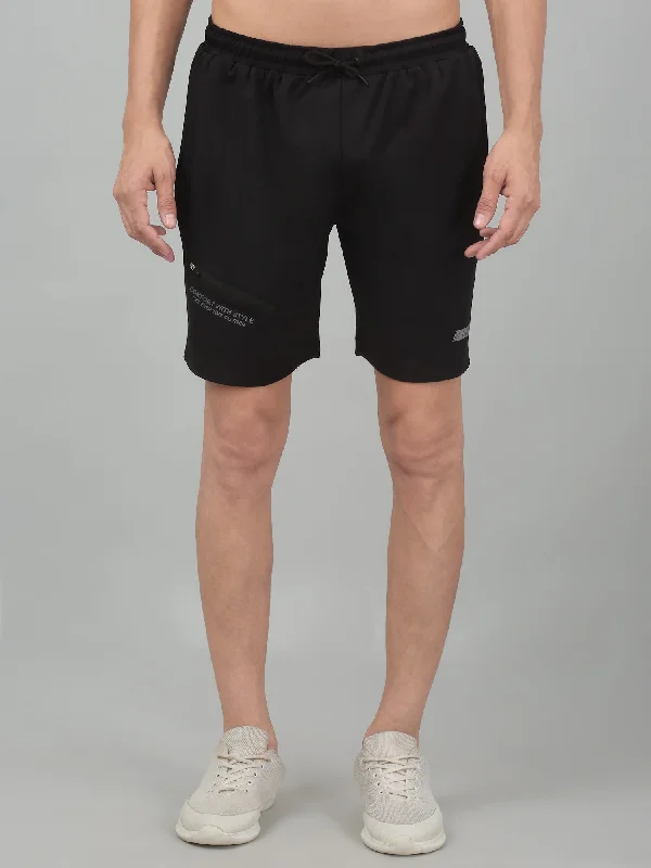 Men's Pants with Back PocketsMen's Black Solid Stretchable Activewear Shorts