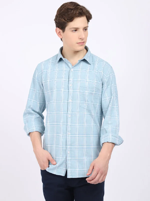 Men's Denim Shirts for a Rugged LookMen's Sky Blue Casual Medium Checks Full Sleeve Shirt