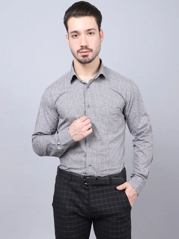 Men's Slim-Fit Shirts for a Flattering ShapeMen's Grey  Formal Geometric Print Full Sleeve Shirt