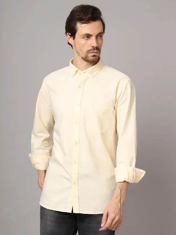 Men's Rugby Shirts for a Sporty LookMen's Light Yellow Casual Plain Full Sleeve Shirt