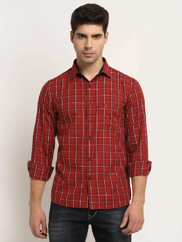 Men's Thermal Shirts for Winter WarmthMen Cotton Checkered Maroon Full Sleeve Casual Shirt for Men with Pocket