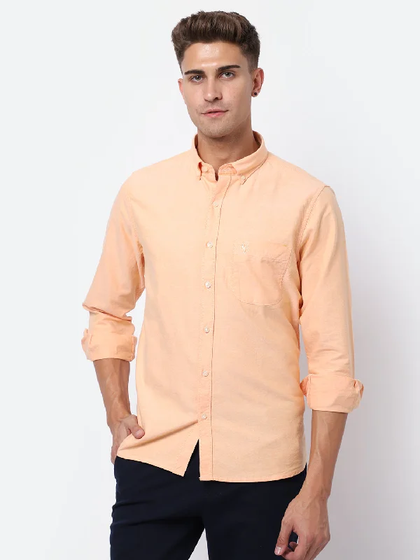 Men's Wingtip-Collar Shirts for a Classic TouchMen's Light Orange Casual Plain Full Sleeve Shirt