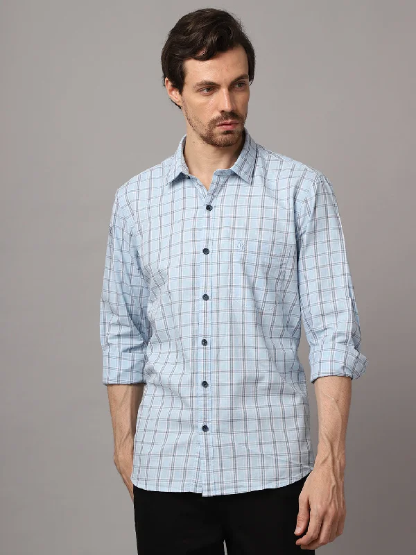 Men's Organic Cotton Shirts for Eco-ConsciousnessMen's Sky Blue Casual Medium Checks Full Sleeve Shirt