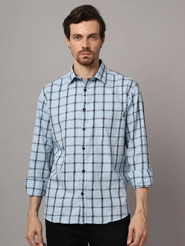 Men's Bamboo Fiber Shirts for Softness and BreathabilityMen's Sky Blue Casual Medium Checks Full Sleeve Shirt