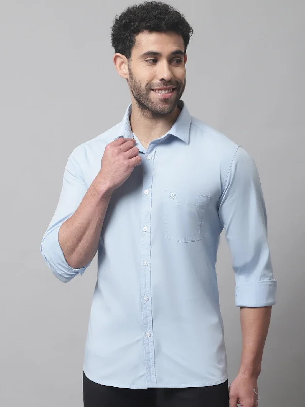 Men's Button-Down Collar Shirts for Staying PolishedMen's Sky Blue Casual Plain Stretch Full Sleeve Shirt