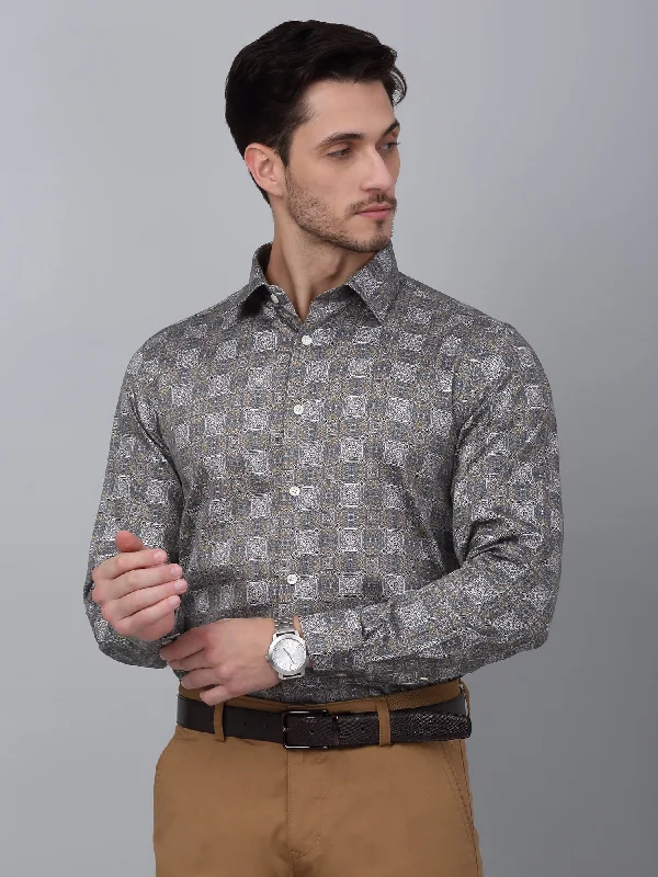 Men's Iron-Free Shirts for Wrinkle-Resistant WearMen's Teal Blue Party Geometric Print Full Sleeve Shirt