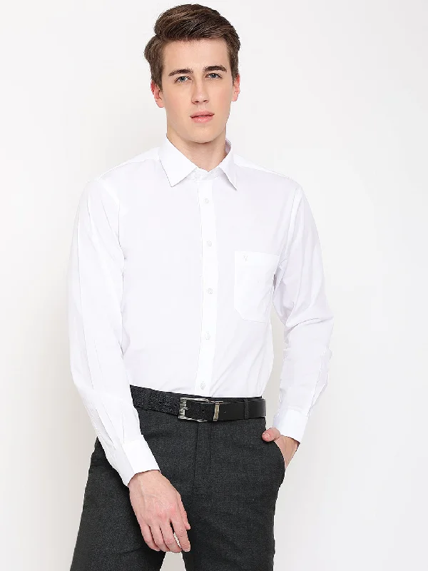 Versatile Men's Short-Sleeve ShirtsMen's White Formal Plain Stretch Full Sleeve Shirt