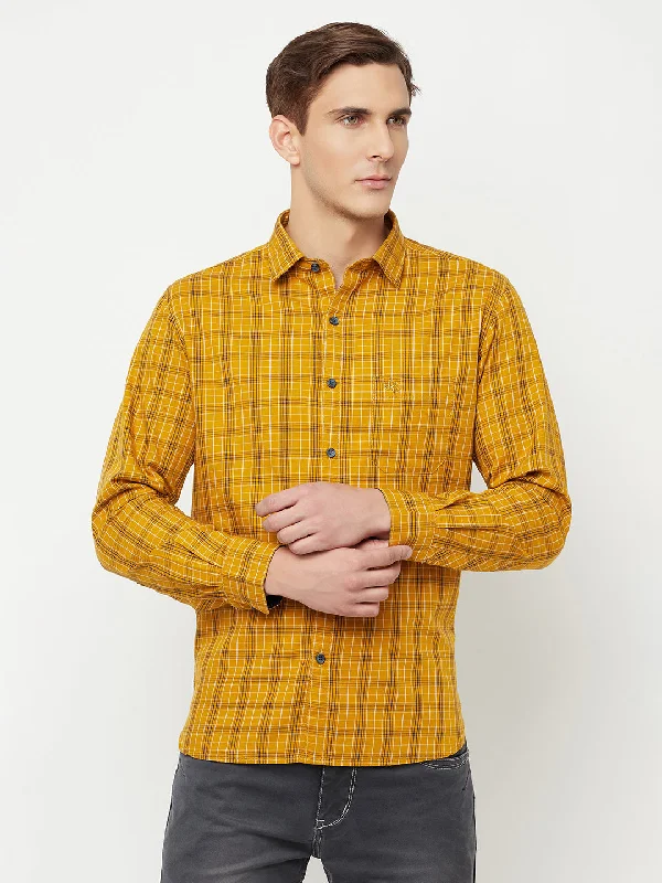 Men's Custom-Fit Shirts for a Personalized LookMen's Mustard Casual Medium Checks Full Sleeve Shirt