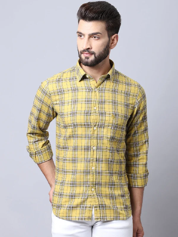 Men's French-Cuff Shirts for a Sophisticated EdgeMen's Mustard Casual Medium Checks Full Sleeve Shirt