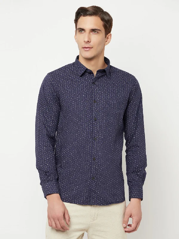 Men's Henley T-Shirts for a Casual TwistMen's Navy Blue Casual Floral Print Full Sleeve Shirt