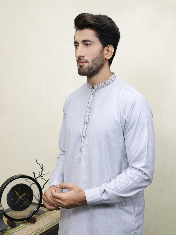 Men's Vintage T-Shirts for a Retro Vibe250 Men's Embroidered Kameez Shalwar Stitched Suit Light Blue